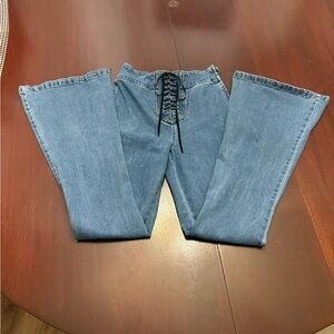 Forever 21 Blue Lace-Up Flare Jeans